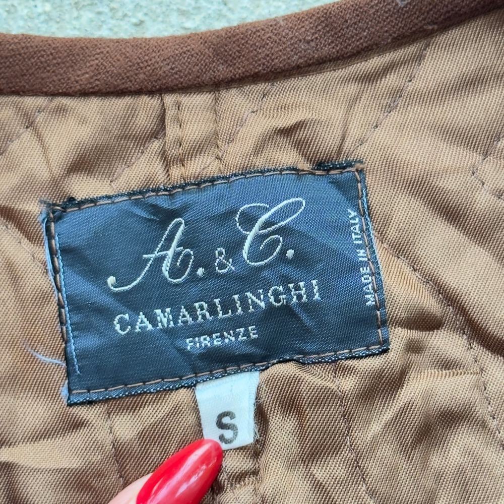 Vintage A.C. Camarlinghi Quilted Hunting Toile Vest Men's S Brown Italy Western - Picture 2 of 8